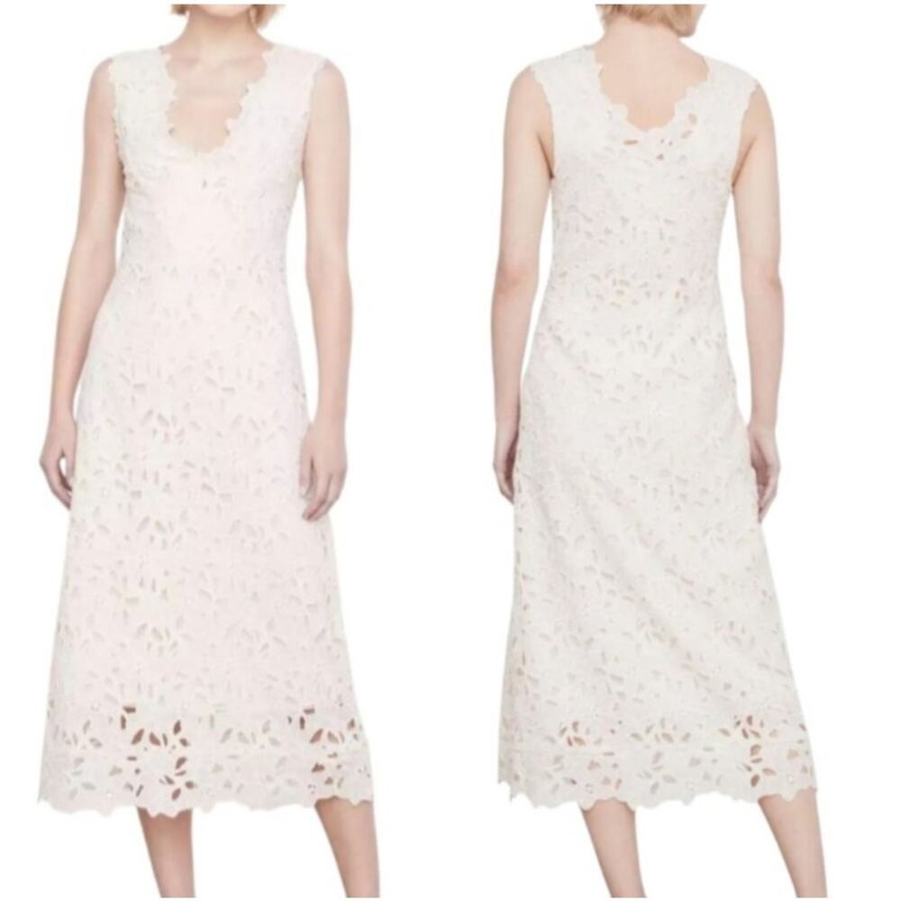 Ivory Lace Midi Dress V Neck Sheath Cottagecore Romantic Summer Event, 6 NWOT - Picture 5 of 7